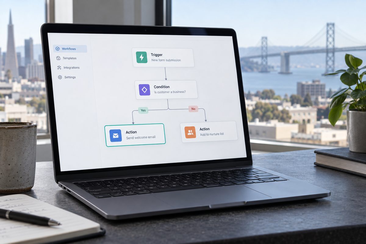 Workflow builder with trigger, condition and action blocks