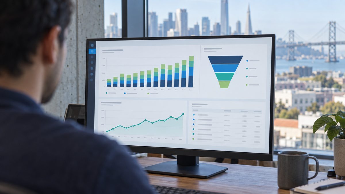Sales forecast dashboard with stage conversion and a weighted pipeline chart
