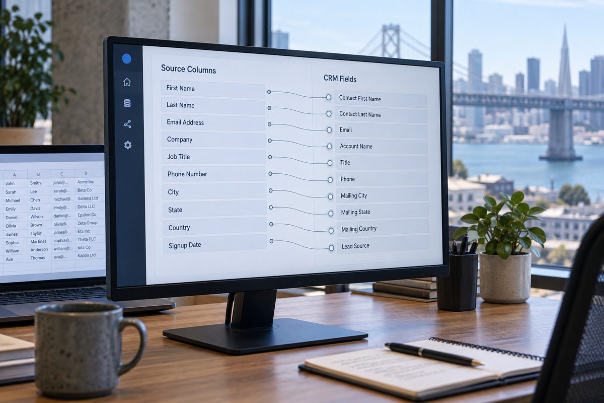 Import screen mapping spreadsheet columns to CRM fields