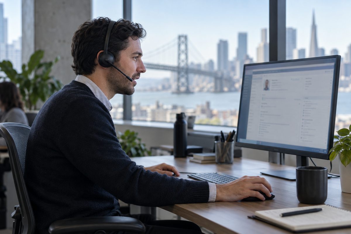 Sales rep on a call with the contact record open in the CRM